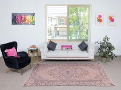 5.6x9 Ft Contemporary Handmade Low Pile Türkische Wolle Bereich Teppich in rosa Farbe