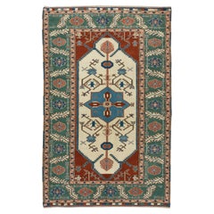 Tappeto turco contemporaneo fatto a mano con design a medaglioni geometrici 5.6x9 Ft