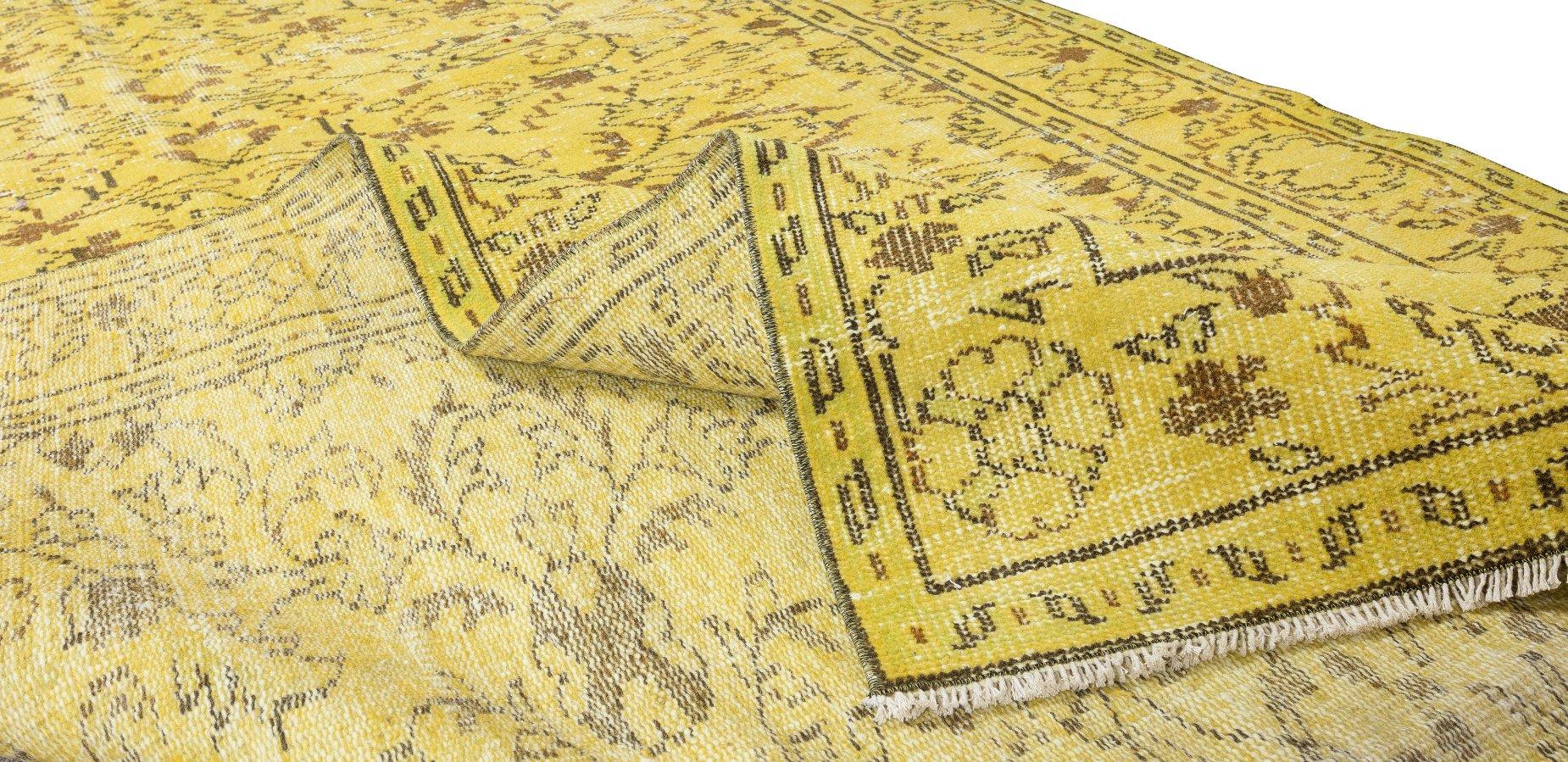 Modern 5.6x9 Ft Floral Pattern Yellow Over-Dyed Rug, 1960s Turkish Handmade Wool Carpet For Sale
