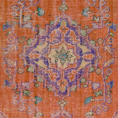 5.6x9 Ft Handmade Anatolian Vintage Rug in Burnt Orange, Purple, Blue & Green