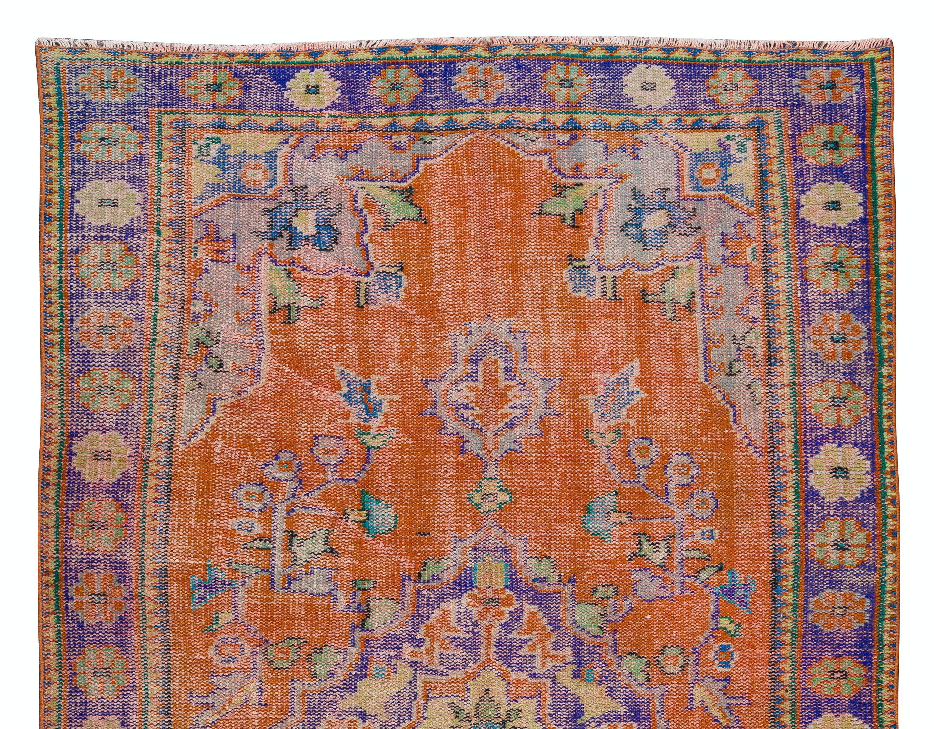 5.6x9 Ft Handmade Anatolian Vintage Rug in Burnt Orange, Purple, Blue and  Green For Sale at 1stDibs