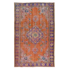 5.6x9 Ft Handmade Anatolian Vintage Rug in Burnt Orange, Purple, Blue & Green