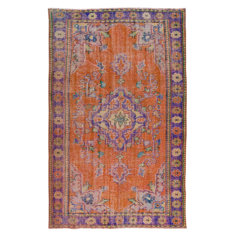 5.6x9 Ft Handgefertigter Anatolischer Vintage-Teppich in gebranntem ...