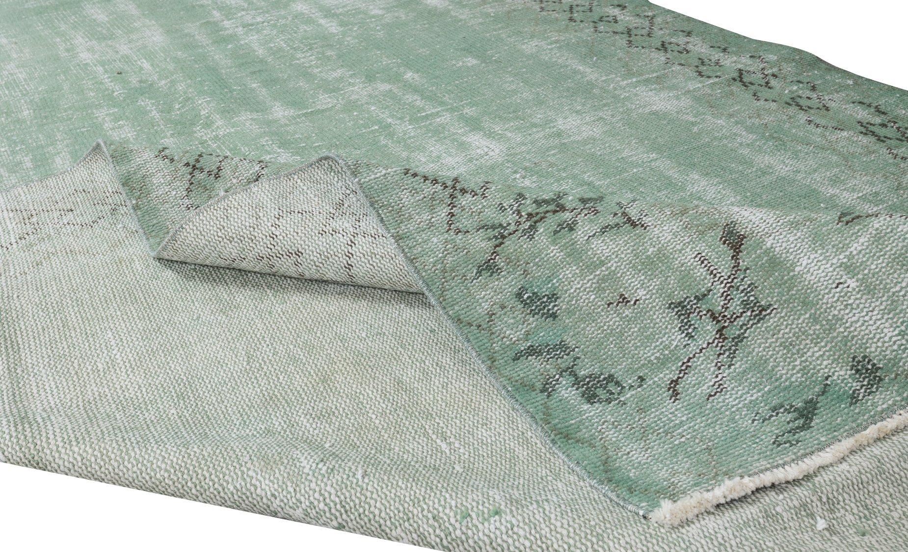 Modern 5.6x9 Ft Handmade Central Anatolian Vintage Area Rug Over-Dyed in Light Green For Sale