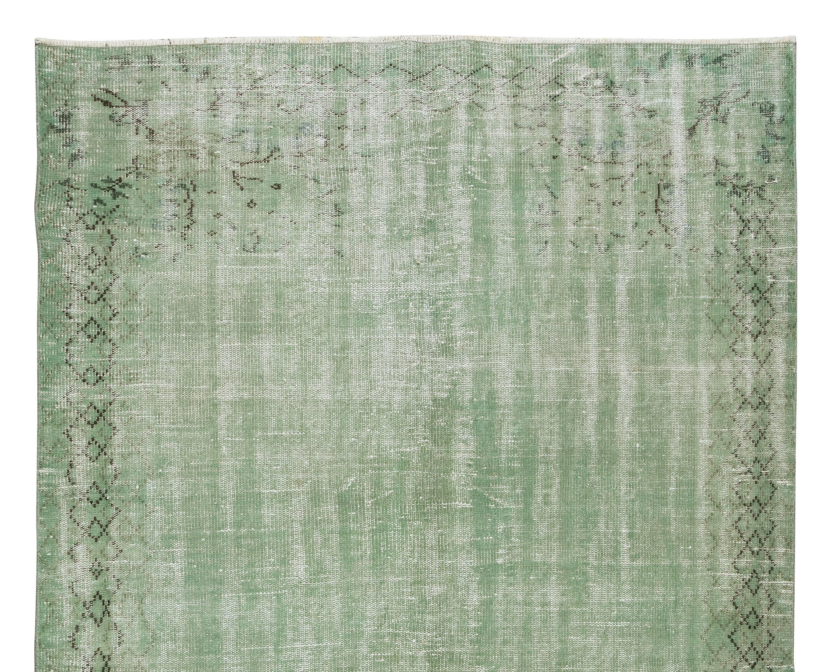 Turkish 5.6x9 Ft Handmade Central Anatolian Vintage Area Rug Over-Dyed in Light Green For Sale