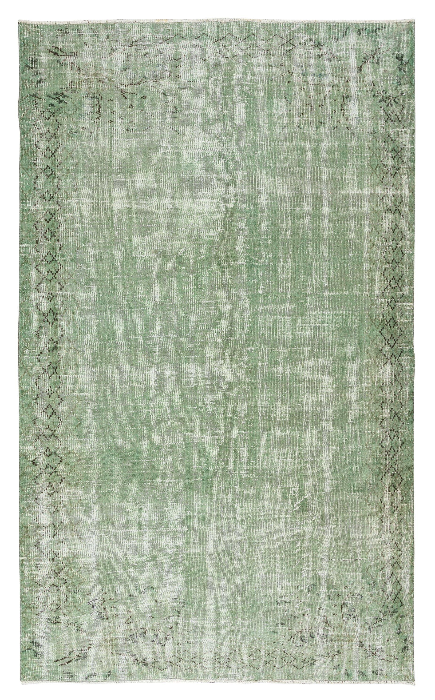 5.6x9 Ft Handmade Central Anatolian Vintage Area Rug Over-Dyed in Light Green