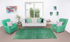 5.6x9.5 Ft Handmade Central Anatolian Vintage Wool Area Rug Over-Dyed in Green