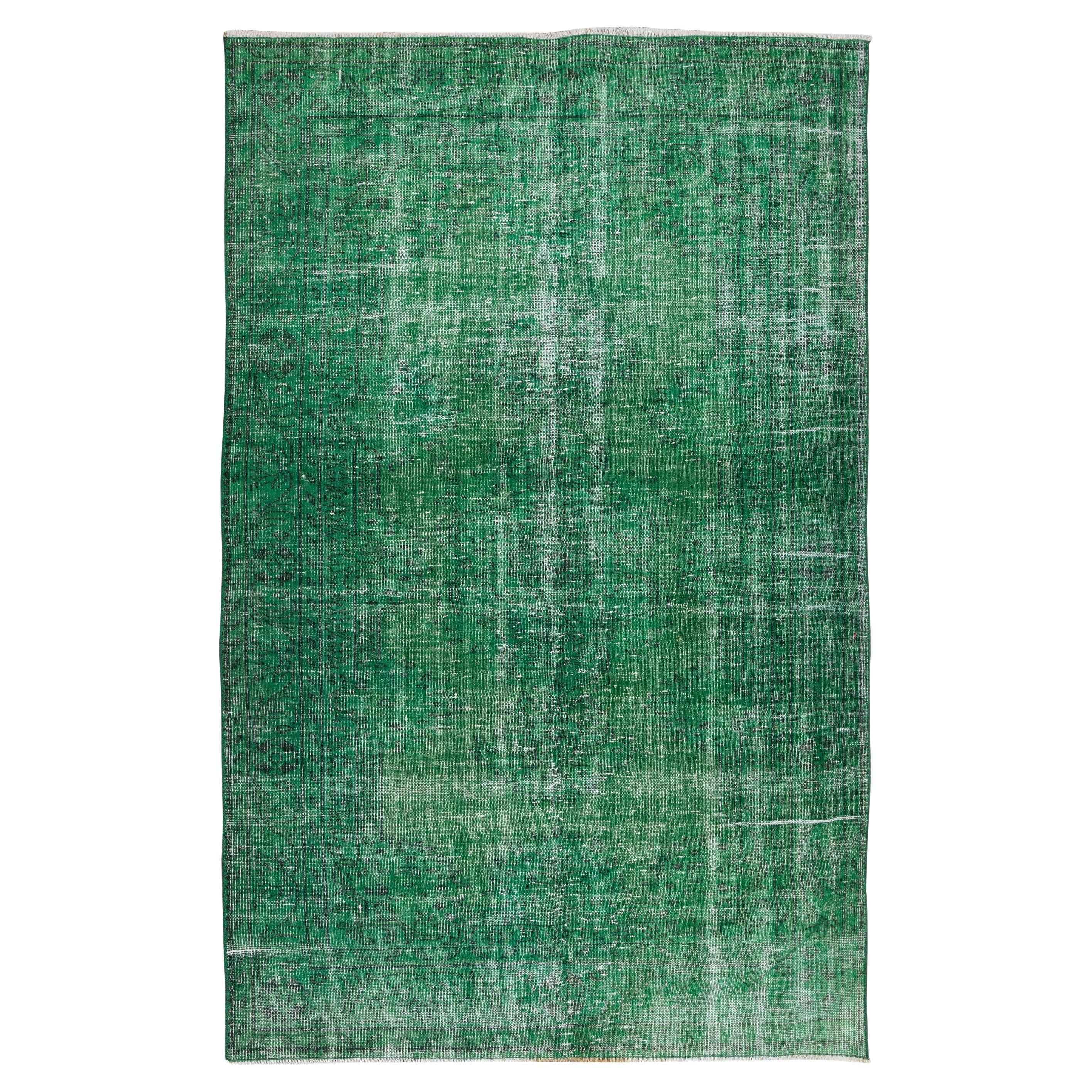 5.6x9.5 Ft Handmade Central Anatolian Vintage Wool Area Rug Over-Dyed in Green For Sale