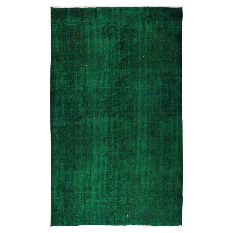 5.6x9 Ft Handmade Vintage Turkish Rug ReDyed in Green, Great 4 Modern