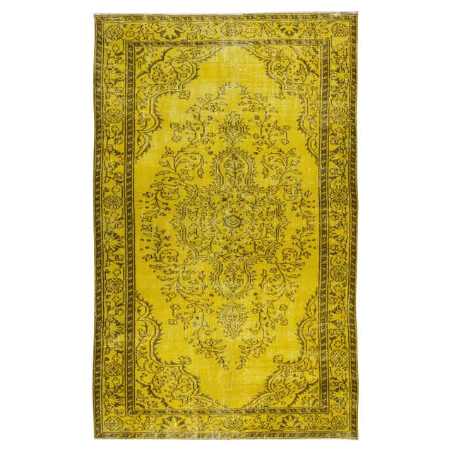 1960s Vintage Art Deco Rug in a Red Blue Floral Medallion Pattern by ...