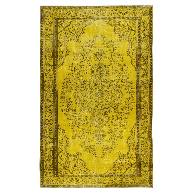 Medallion Pattern Yellow Over-Dyed Rug, 1960s Turkish Handmade Carpet ...