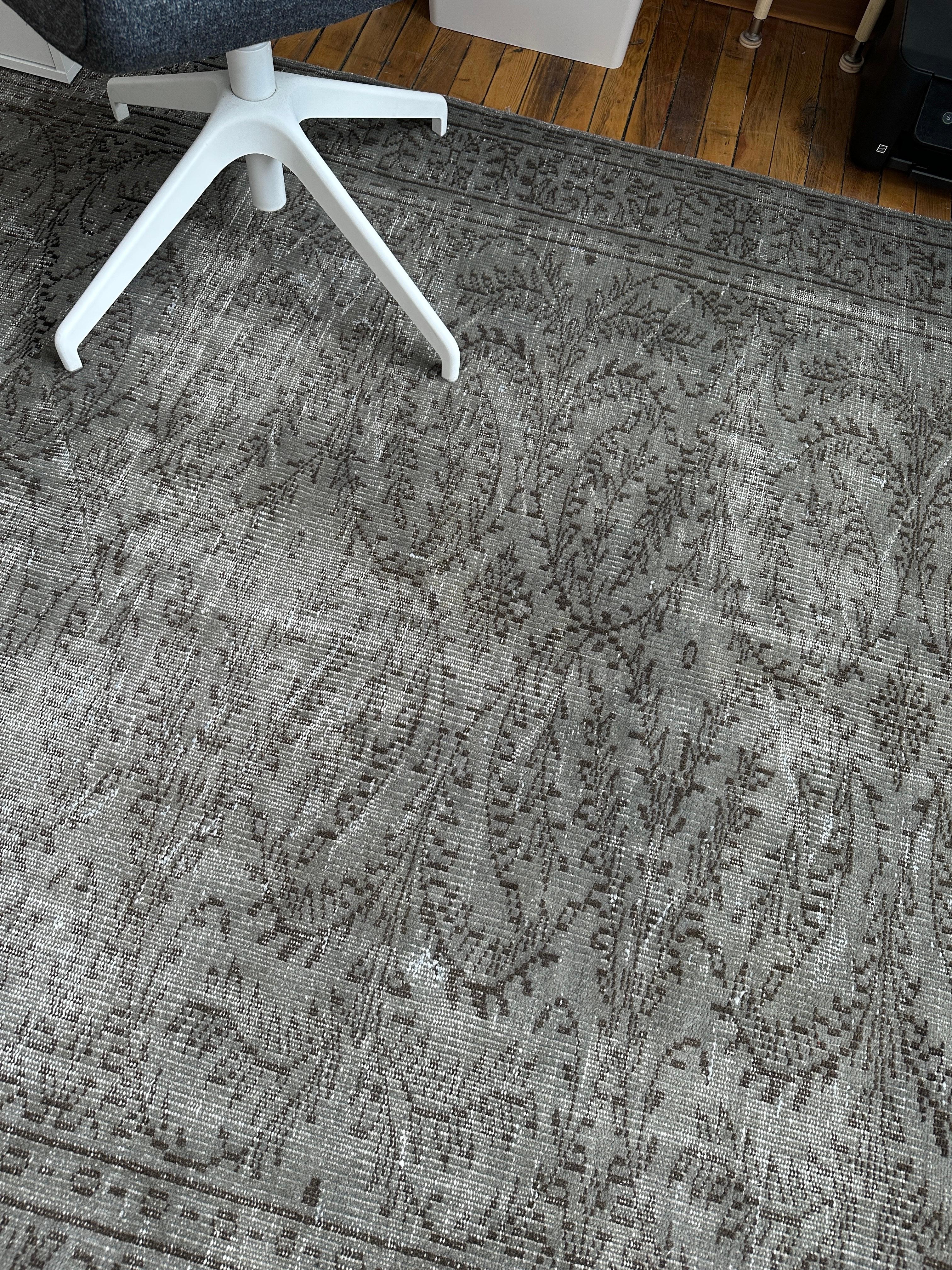 Mid-20th Century Midcentury Handmade Turkish Wool Area Rug in Gray for Modern Interiors For Sale