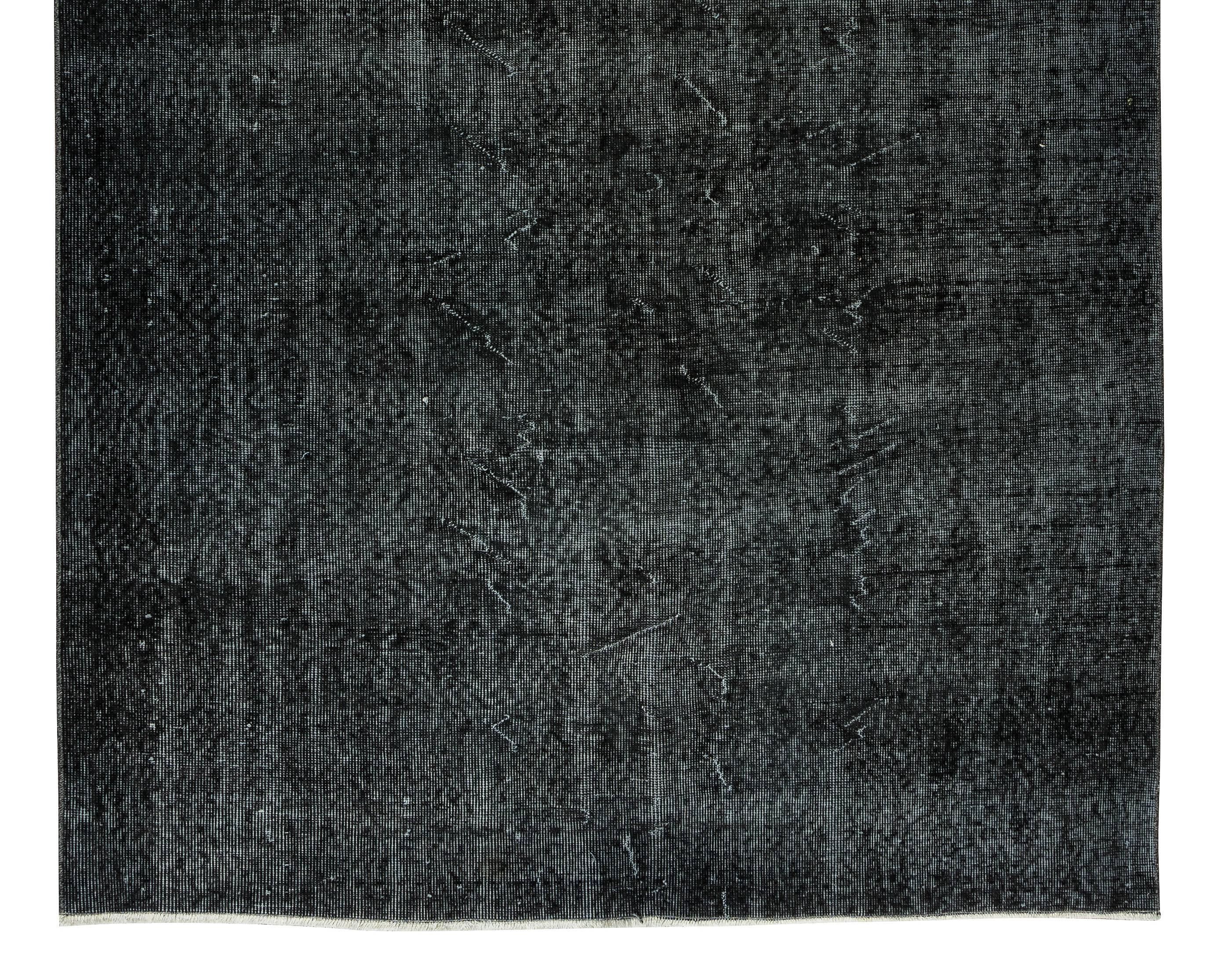 5.6x9 Ft Modern Anatolian Area Rug Over-Dyed in Black, Vintage Handmade Carpet In Good Condition For Sale In Spring Valley, NY