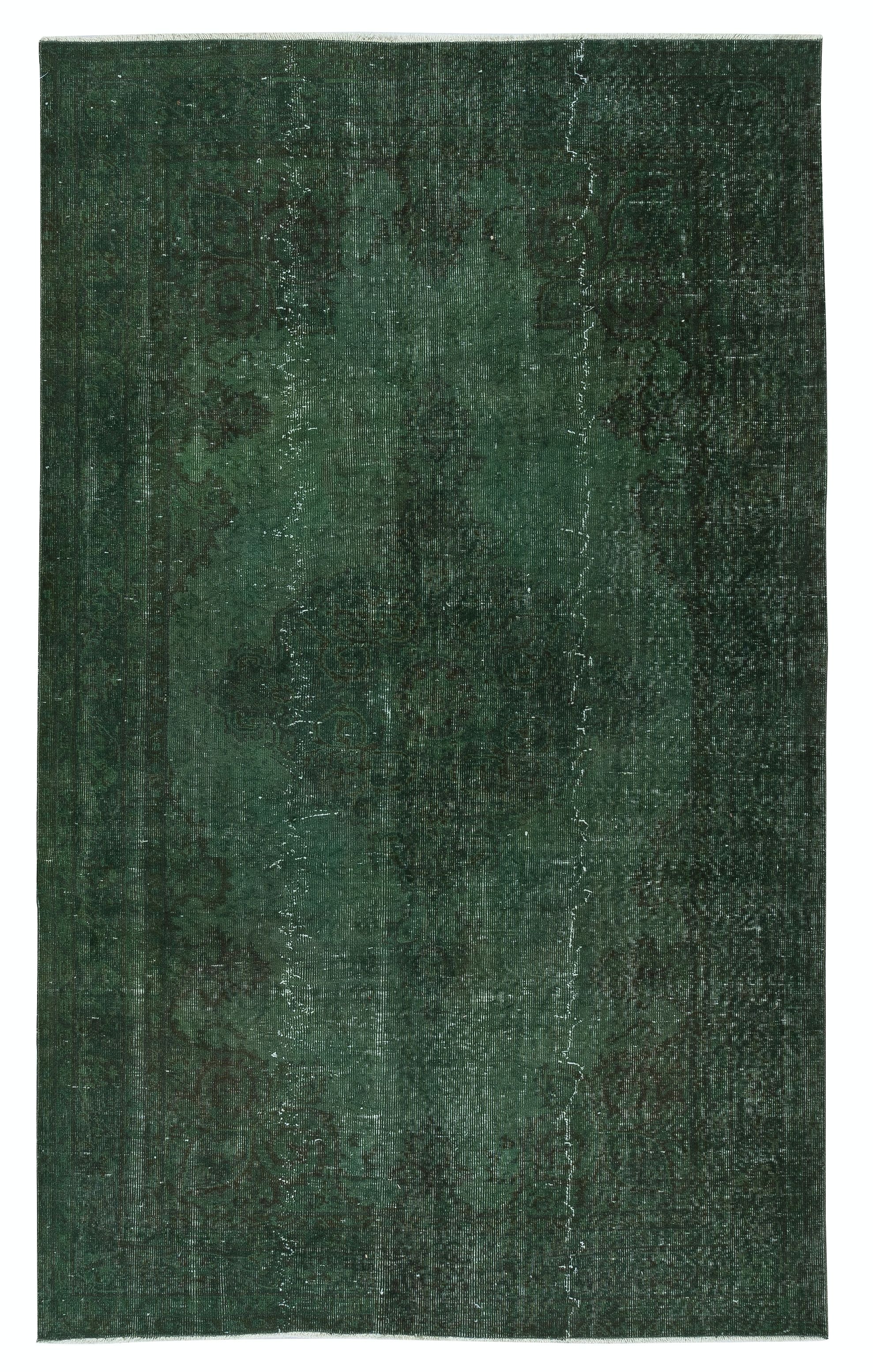5.6x9 Ft Moderner Teppich in Dunkelgrün, handgewebt und handgeknüpft in der Türkei