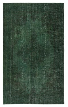 Tappeto moderno 5.6x9 Ft in verde scuro, tessuto e annodato a mano in Turchia