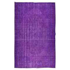 5.6x9 Ft Modern Handmade Turkish Vintage Wool Area Rug Over-Dyed in Purple Color