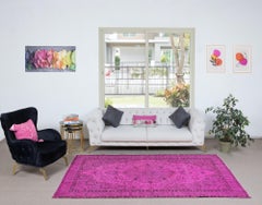 5.6x9 Ft Pink Handmade Turkish Wool Area Rug, Contemporary Low Pile Carpet