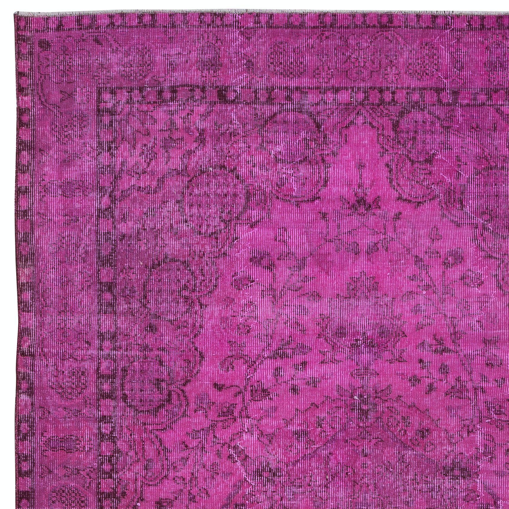 Hand-Woven 5.6x9 Ft Pink Handmade Turkish Wool Area Rug, Contemporary Low Pile Carpet For Sale
