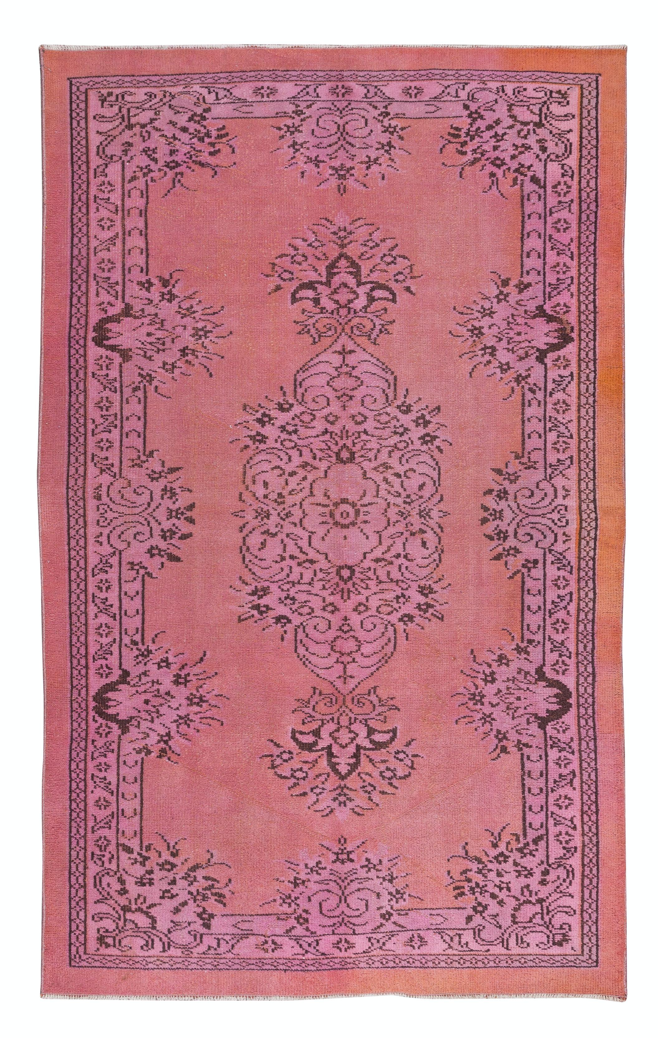 Modern 5.6x9 Ft Pink Living Room Decor Rug. Contemporary Handmade Turkish Wool Carpet For Sale