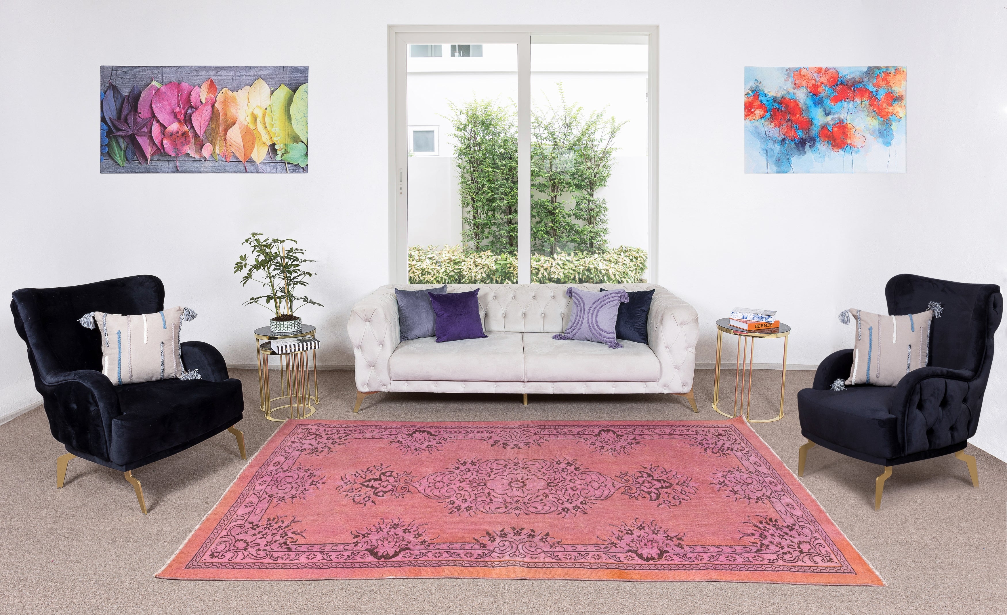 5.6x9 Ft Pink Living Room Decor Rug. Contemporary Handmade Turkish Wool Carpet For Sale