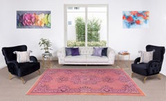 Retro 5.6x9 Ft Pink Living Room Decor Rug. Contemporary Handmade Turkish Wool Carpet