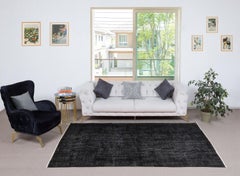 5.6x9 Ft Plain Black Overdyed Area Rug, Handknotted and Handwoven in Turkey