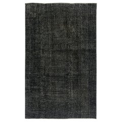 Tappeto per l
area 5.6x9 Ft a tinta unita nero sovratinto, annodato e tessuto a mano in Turchia