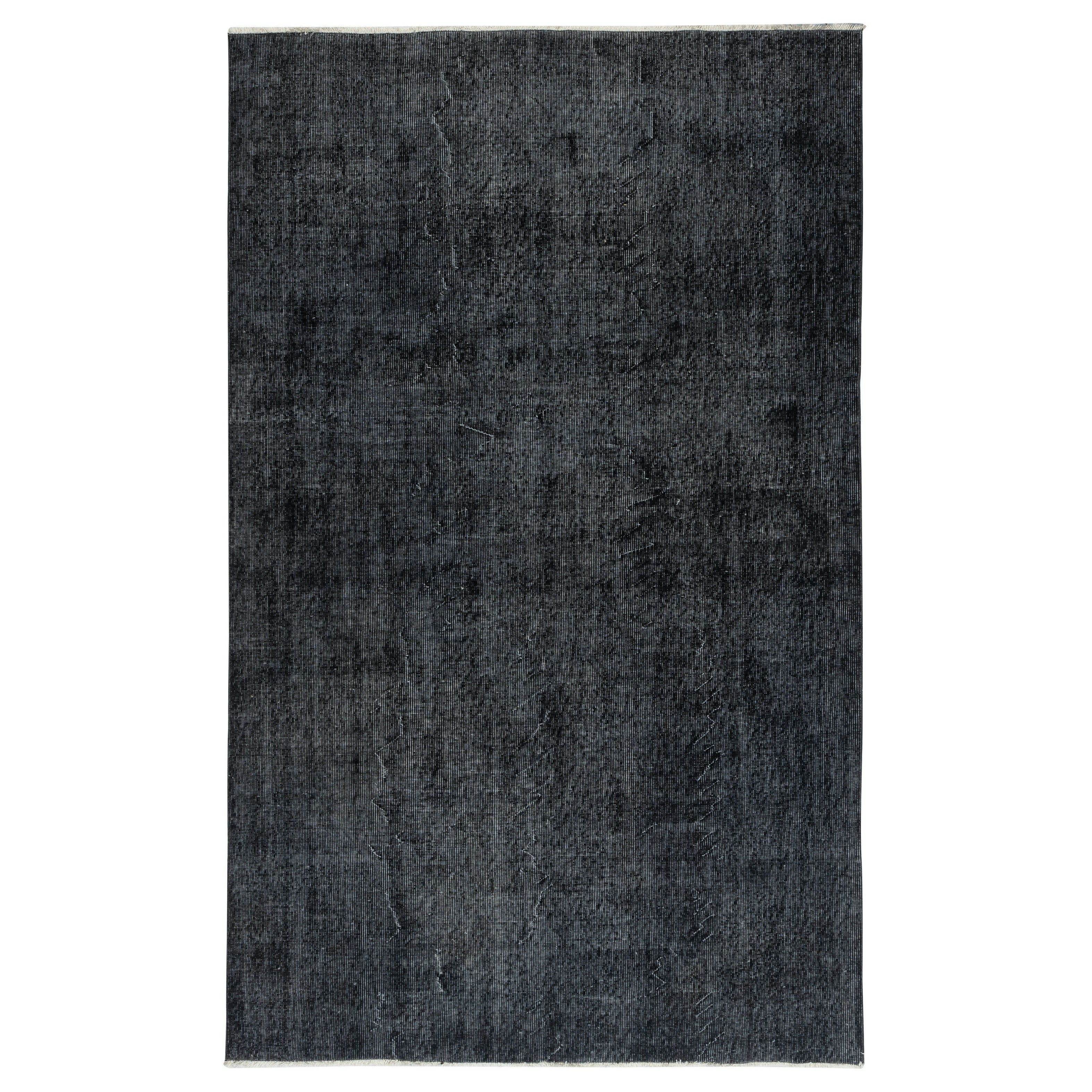 5.6x9 Ft Plain Black Overdyed Area Rug, handgeknüpft und handgewebt in der Türkei