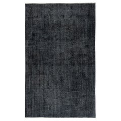 5.6x9 Ft Plain Black Overdyed Area Rug, handgeknüpft und handgewebt in der Türkei