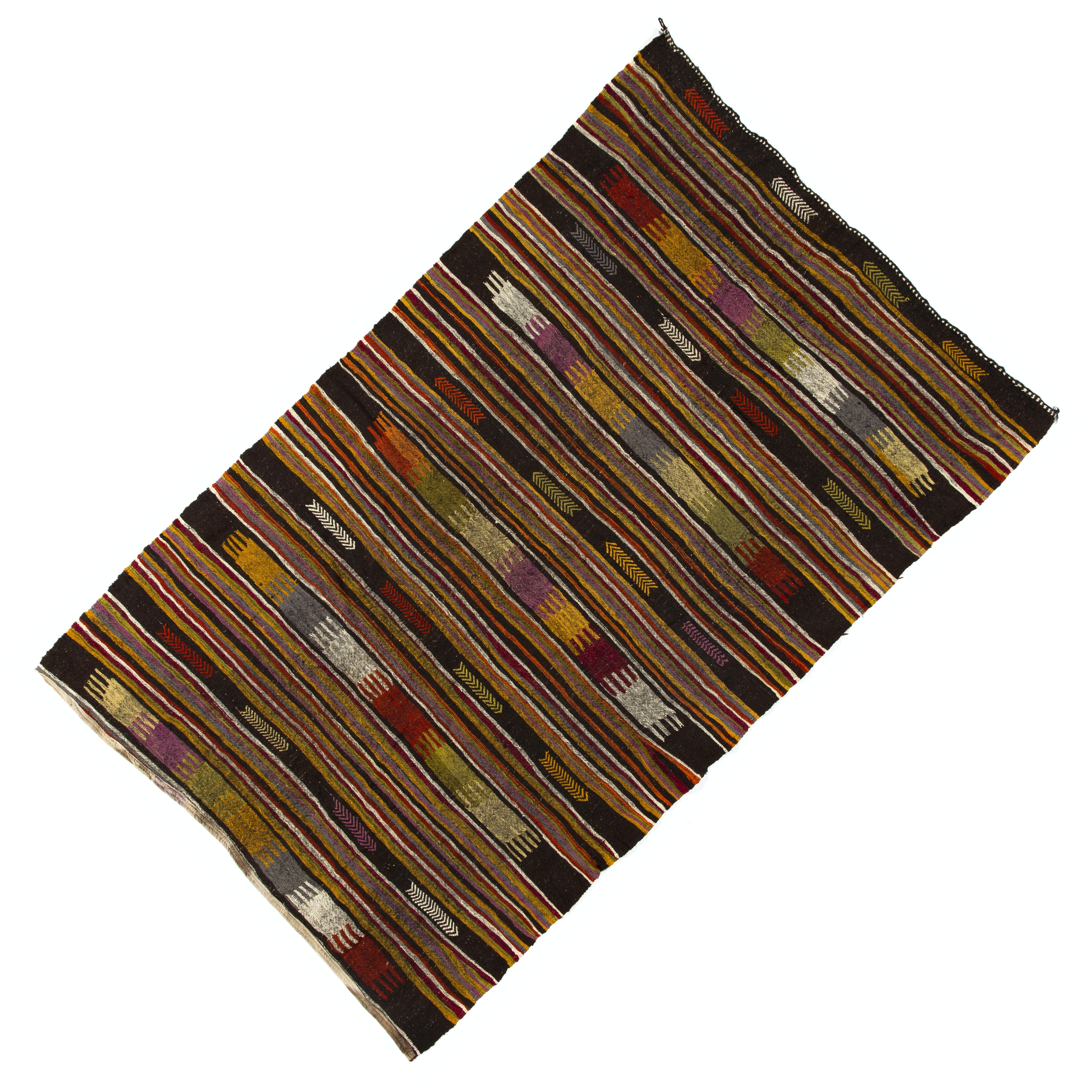 20th Century 5.8x9 Ft Vintage Hand-Woven Central Anatolian Kilim Rug with Striped Design For Sale