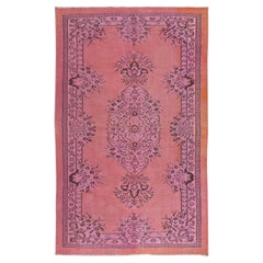 5.6x9 Ft Vintage Handmade Turkish Area Rug Over-Dyed in Pink for Modern Interior
