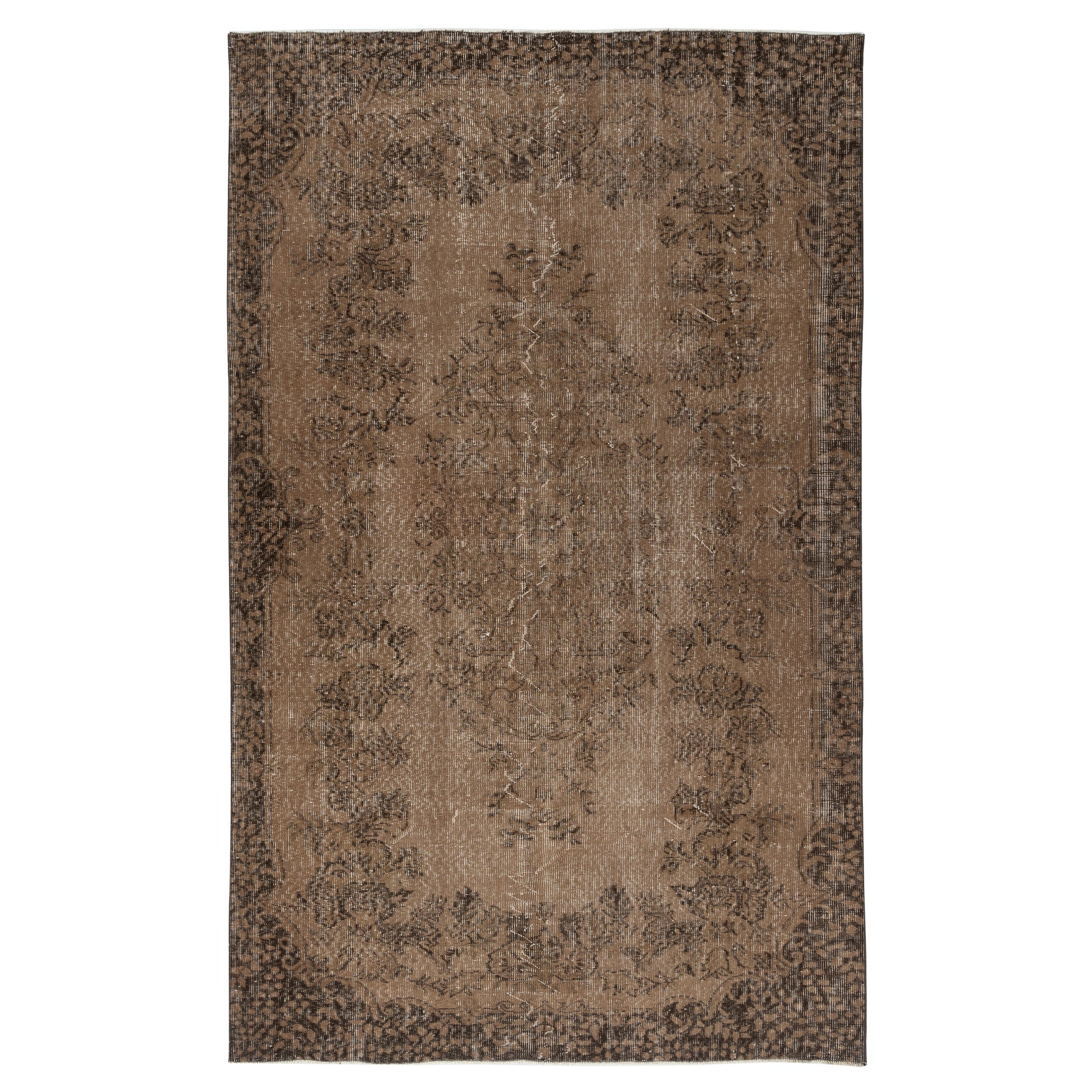 5.6x9 Ft Vintage handgefertigten türkischen Bereich Teppich Overdyed in Braun für moderne Einrichtung