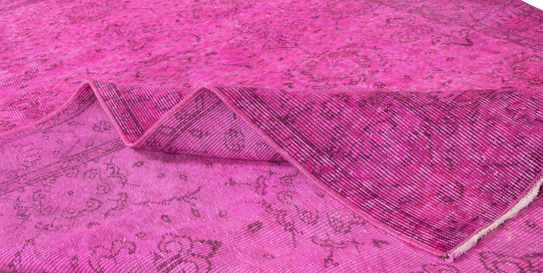 Hand-Knotted 5.6x9 Ft Vintage Handmade Turkish Rug in Pink, Modern Floral Pattern Wool Carpet For Sale