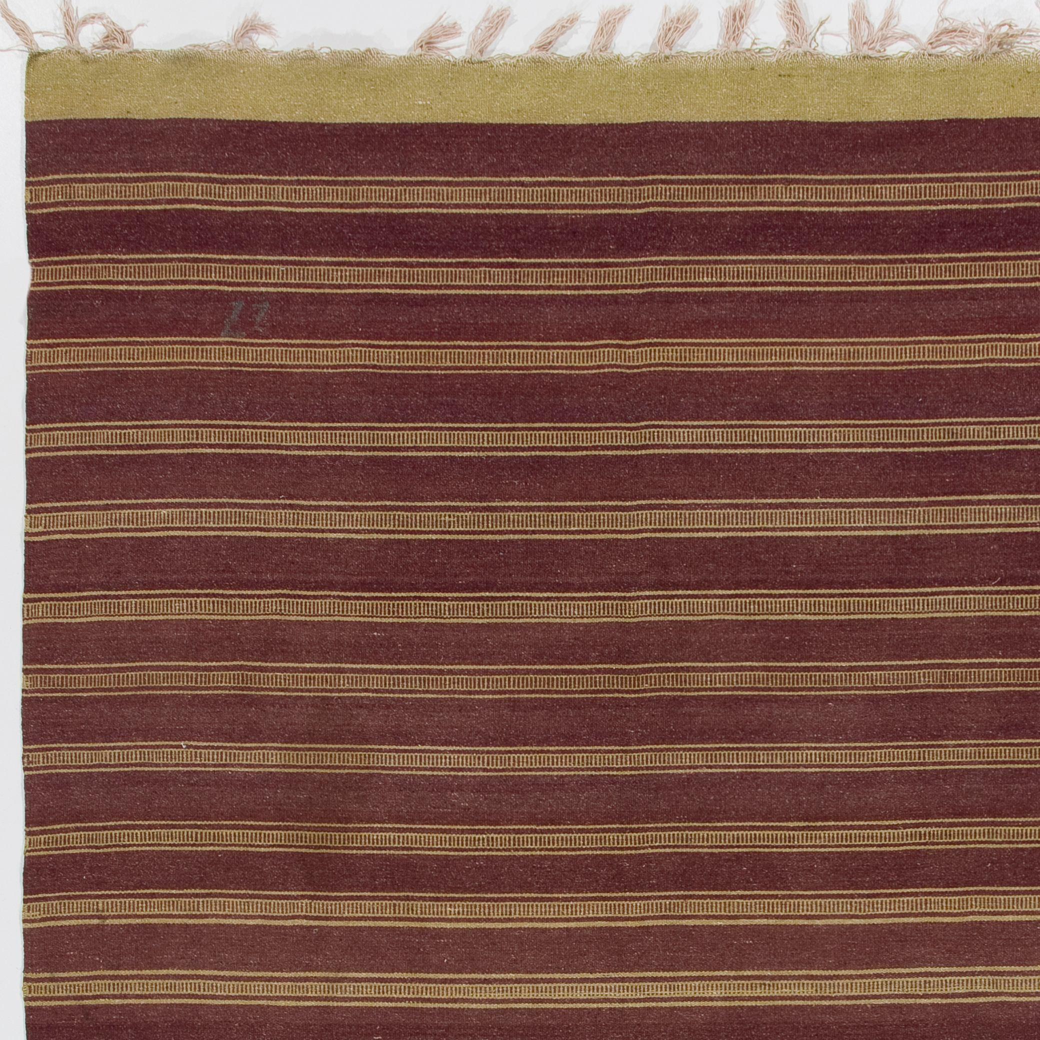 Hand-Woven 5.6x9 Ft Vintage Striped Handwoven Turkish Kilim 'Flat Weave', All Wool For Sale