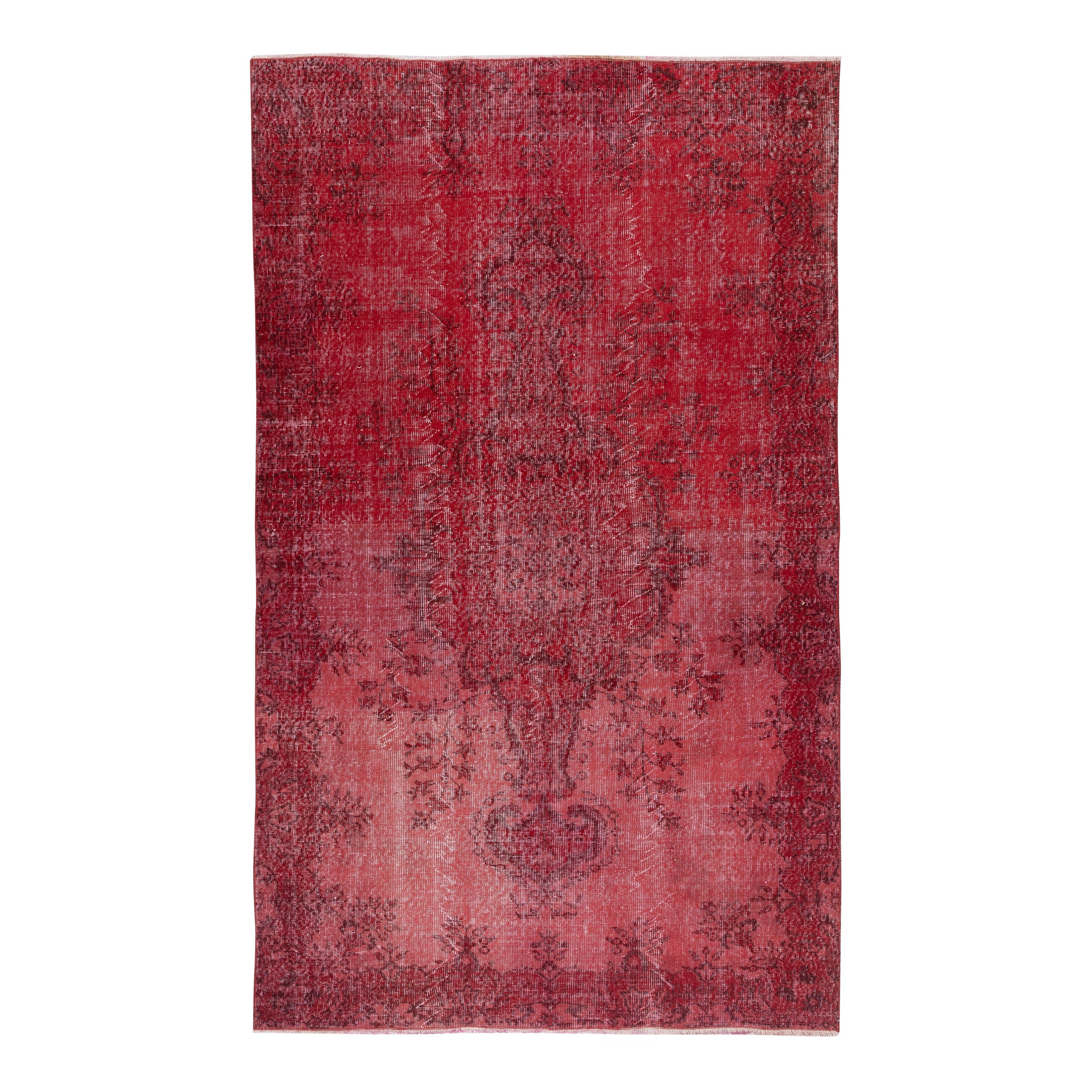 5.6x9.2 Ft Handgeknüpfter Türkischer Teppich. Vintage Overdyed Roter Flächenteppich für Innenräume im Angebot