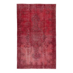 5.6x9.2 Ft Handgeknüpfter Türkischer Teppich. Vintage Overdyed Roter Flächenteppich für Innenräume