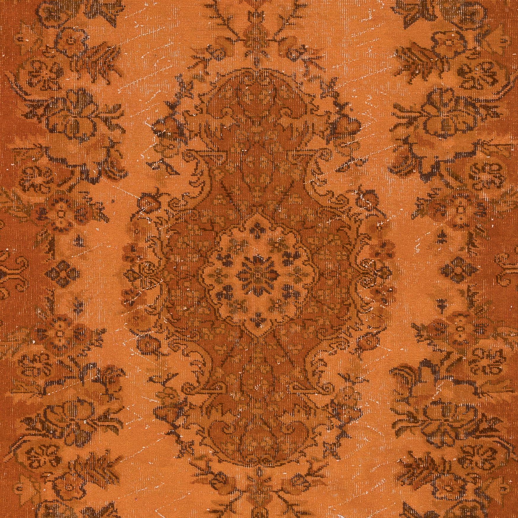 Hand-Knotted 5.6x9.2 Ft Handmade Turkish Orange Rug, Modern Medallion Design Carpet For Sale