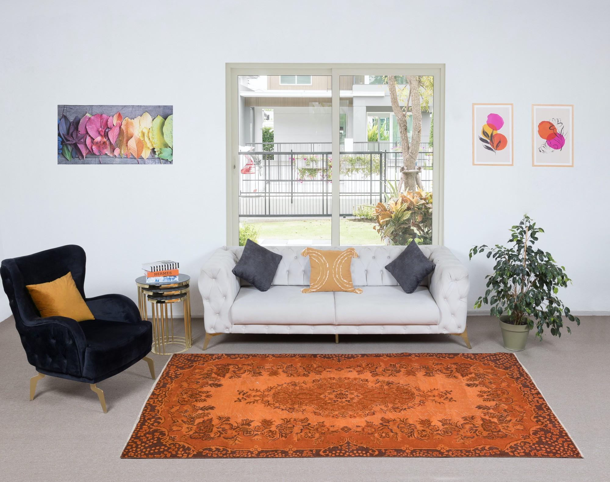 5.6x9.2 Ft Handgefertigter türkischer orangefarbener Teppich, moderner Teppich im Medaillon-Design (Handgeknüpft) im Angebot