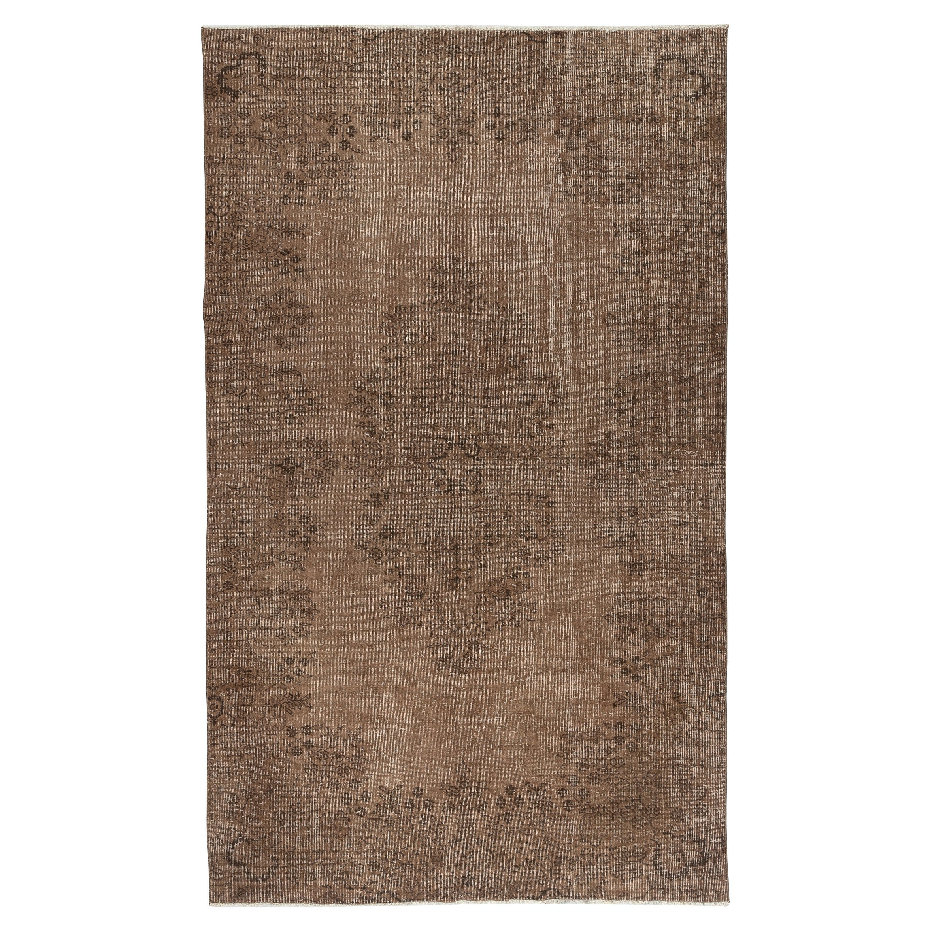 Tappeto turco vintage fatto a mano 5.6x9.2 Ft sovratinto in marrone per interni moderni