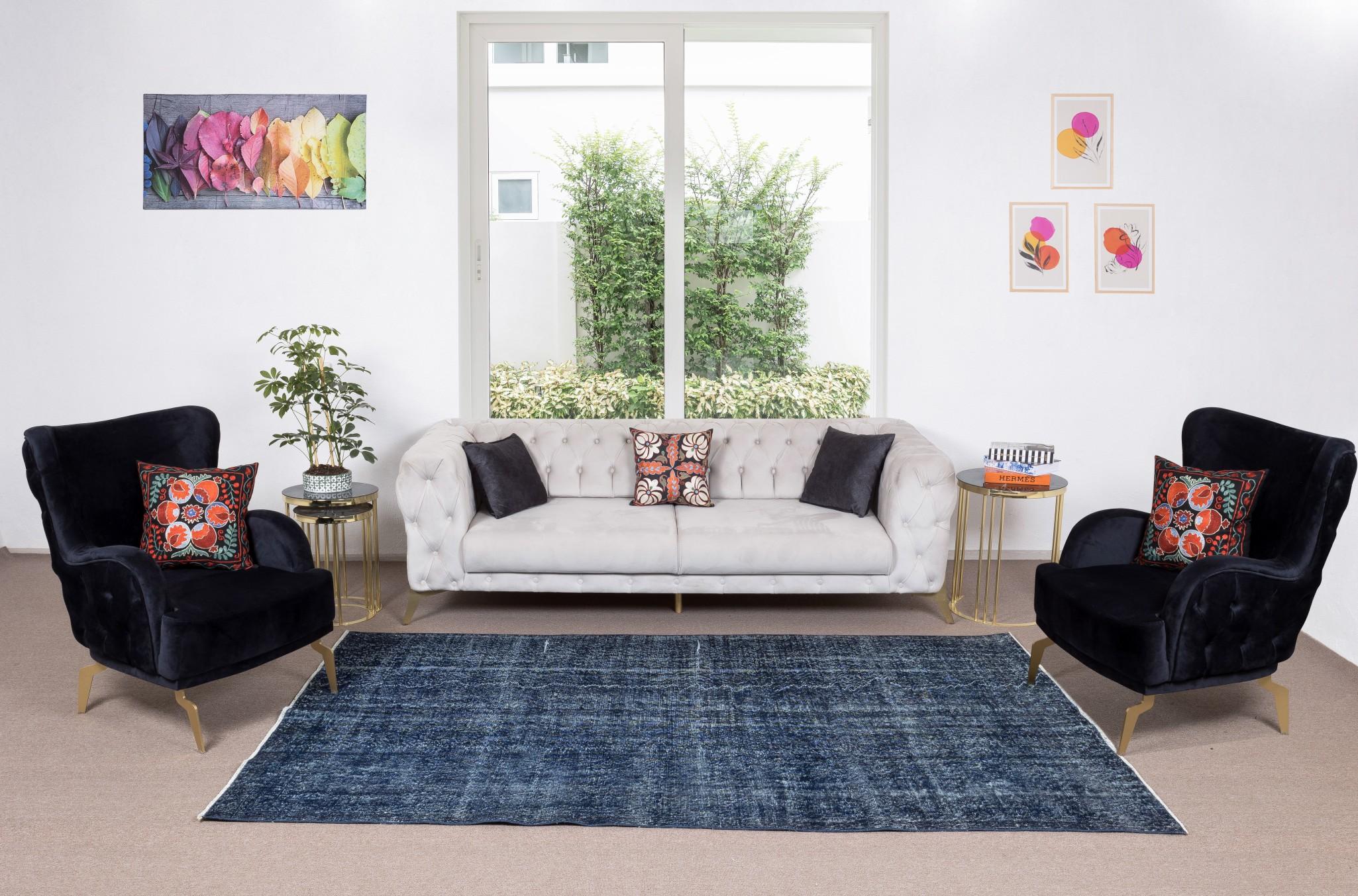 Our over-dyed rugs are all hand-knotted vintage pieces that are recreated in our workshop to cater to a wider range of interior design choices from modern to coastal, from industrial to rustic/cottage. These 50 to 70 year-old rugs were hand-knotted