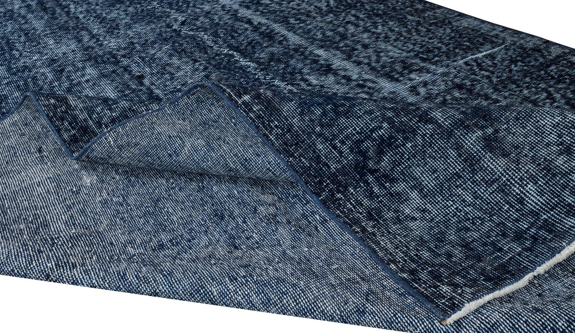 5.6x9.2 Ft Moderner marineblauer Teppich, handgefertigter türkischer Wollteppich, Vintage (Türkisch) im Angebot