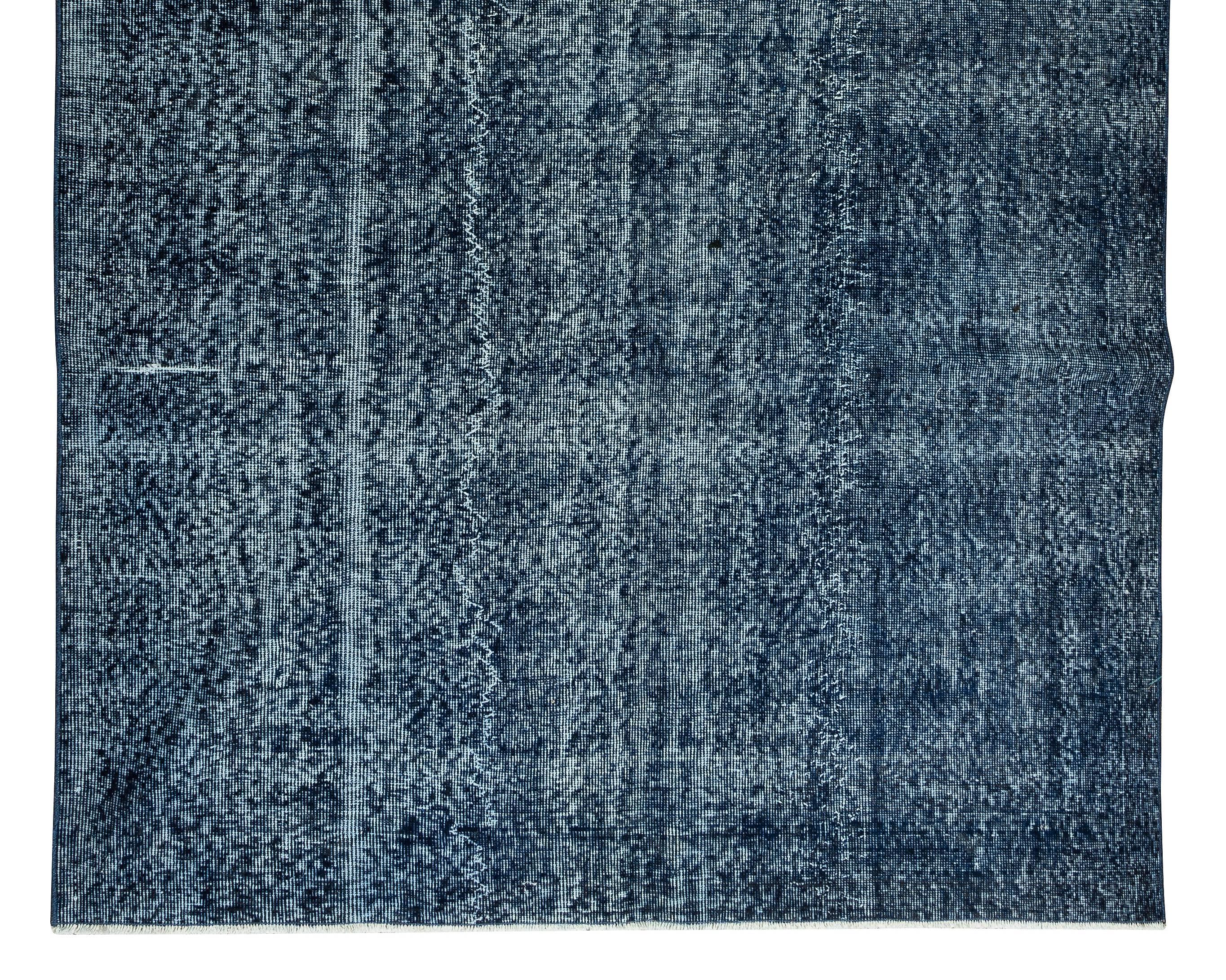 20th Century 5.6x9.2 Ft Modern Navy Blue Area Rug, Vintage Handmade Turkish Wool Carpet For Sale