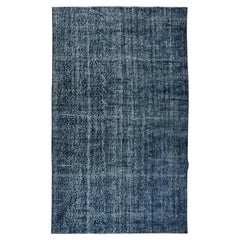 5.6x9.2 Ft Modern Navy Blue Area Rug, Vintage Handmade Turkish Wool Carpet