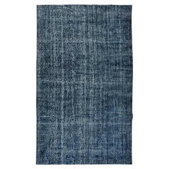 5.6x9.2 Ft Modern Navy Blue Area Rug, Vintage Handmade Turkish Wool Carpet (tapis de laine turque fait à la main)