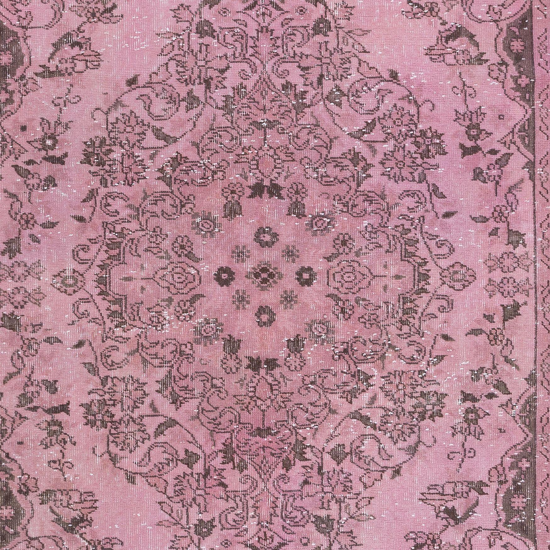 Modern 5.6x9.2 Ft Pink Handmade Turkish Area Rug, Bohem Eclectic Room Size Carpet For Sale