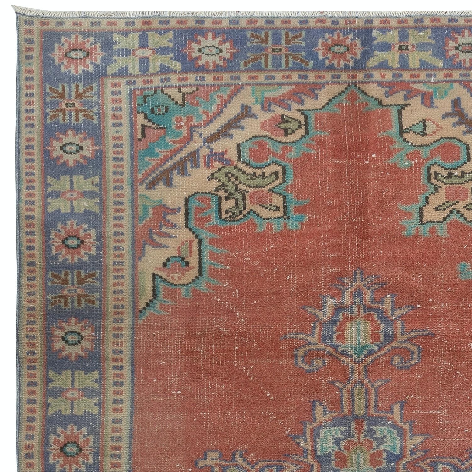 Hand-Knotted 5.6x9.2 Ft Traditional Unique Vintage Handmade Turkish Wool Area Rug For Sale