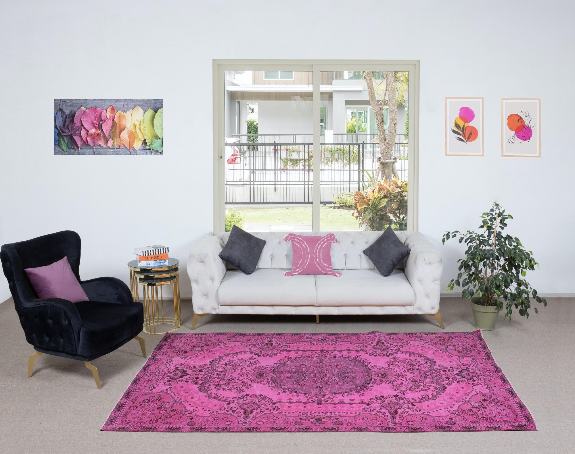 20th Century 5.6x9.2 Ft Unique Turkish Rug in Pink, Handmade Modern Carpet, Floor Covering For Sale