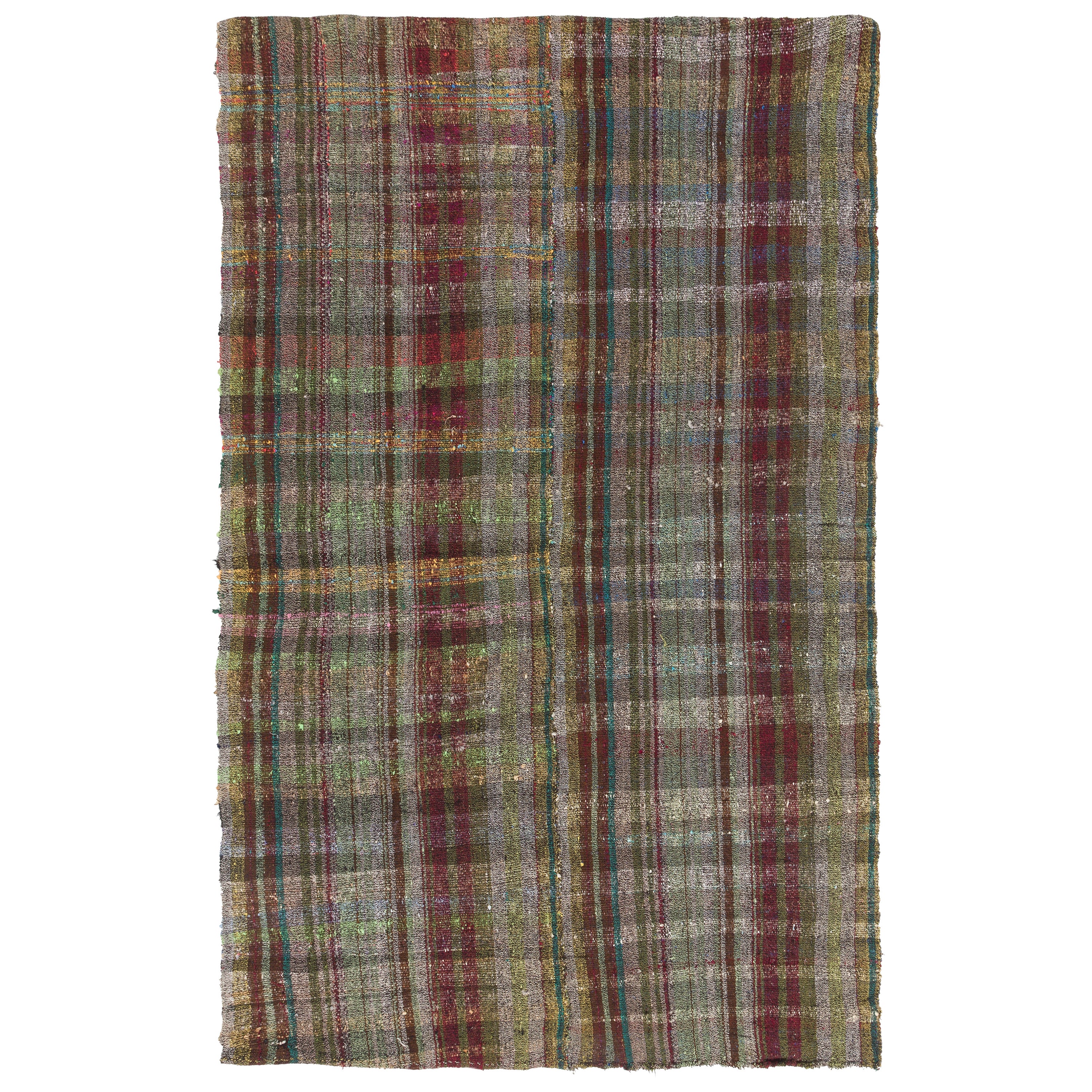 5.6x9.2 Ft Vintage Handgefertigter, gebänderter Kelim aus Ziegenhaar und Wolle aus Ziegenhaar. Flachgewebe-Teppich
