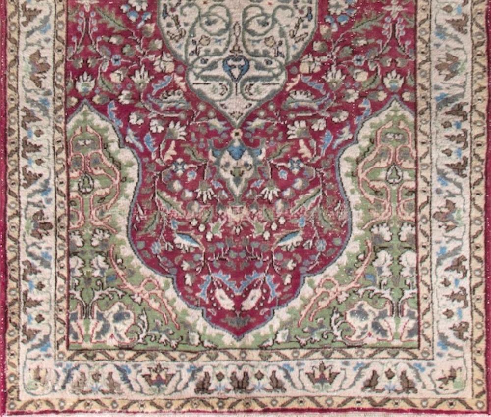 Oushak 5.6x9.2 Ft Vintage Oriental Rug in Red and Green, Hand Knotted Wool Carpet For Sale