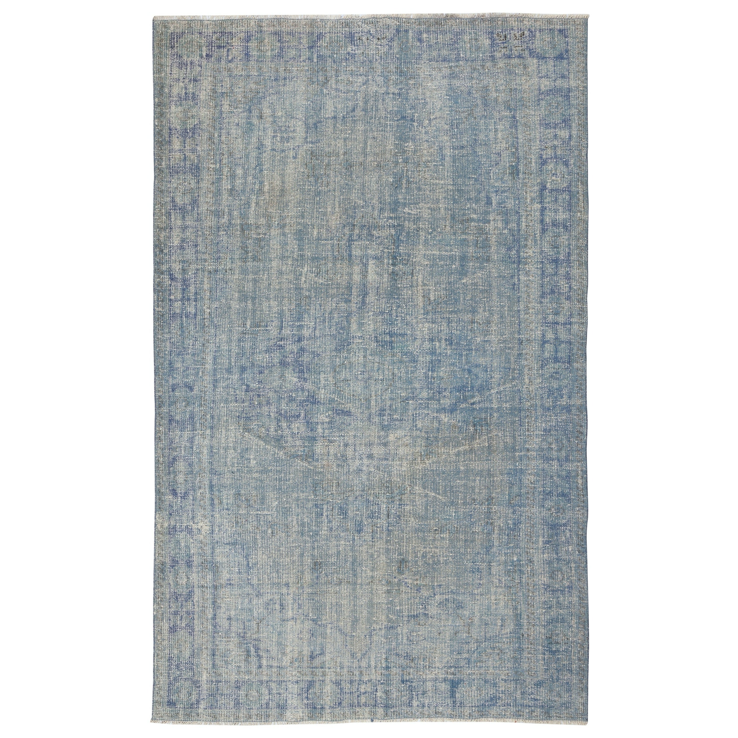 Tappeto turco vintage 5.6x9.2 Ft sovratinto in blu per interni moderni